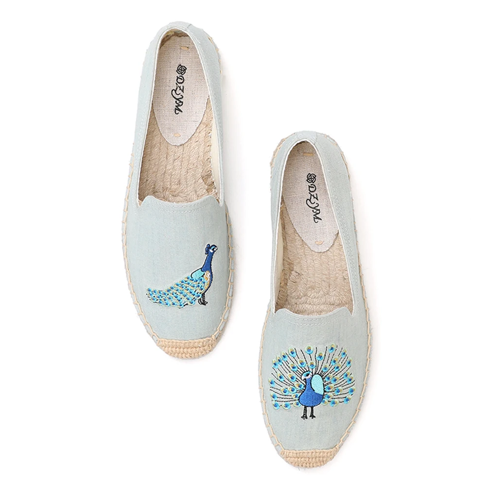 

Conspicuous peacock pattern women ladies slip-on embroidered espadrilles, Mix colors