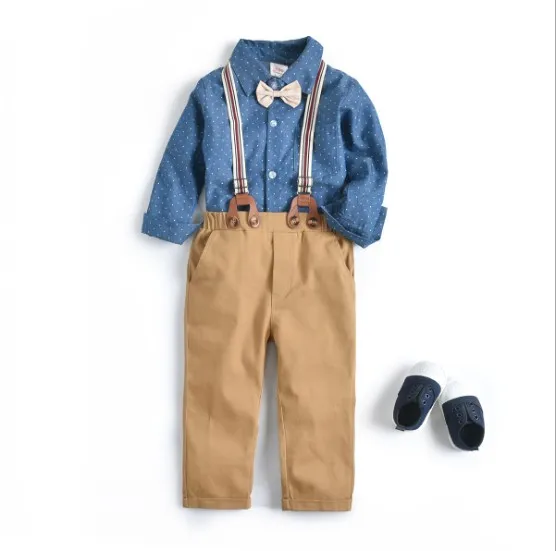 

Boys Long Sleeves Shirt and Overall Cotton Pant Spring Autumn Kids Clothing Sets