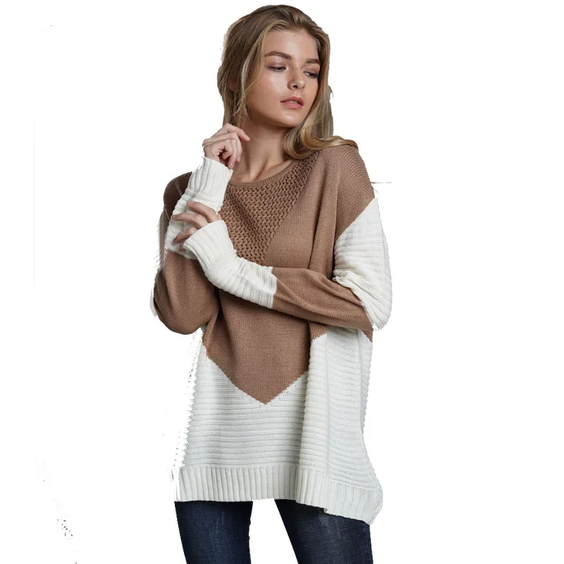 

ladies oversize Sweater factory wholesale custom OEM women loose round collar hollow out long style pullover