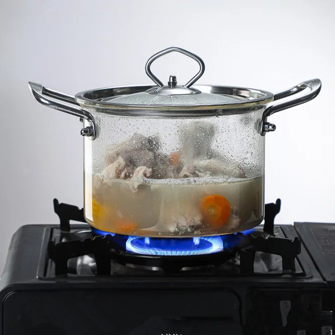 

Good Design Stainless Steel Handle High Borosilicate Heat Resistant Glass Cooking Pot Clear, Clear glass