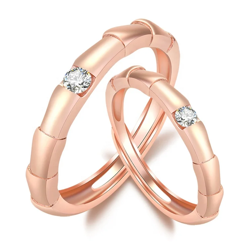 

Free Shipping Jewelry CZ Stone Jewellery Plated Rose Gold Bamboo Ring, White, rose gold