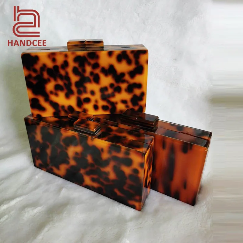 

High end leopard clutch for women acrylic purse tortoiseshell clutches women party bag luxury square resin dinner evening bags, Tortoise shell color