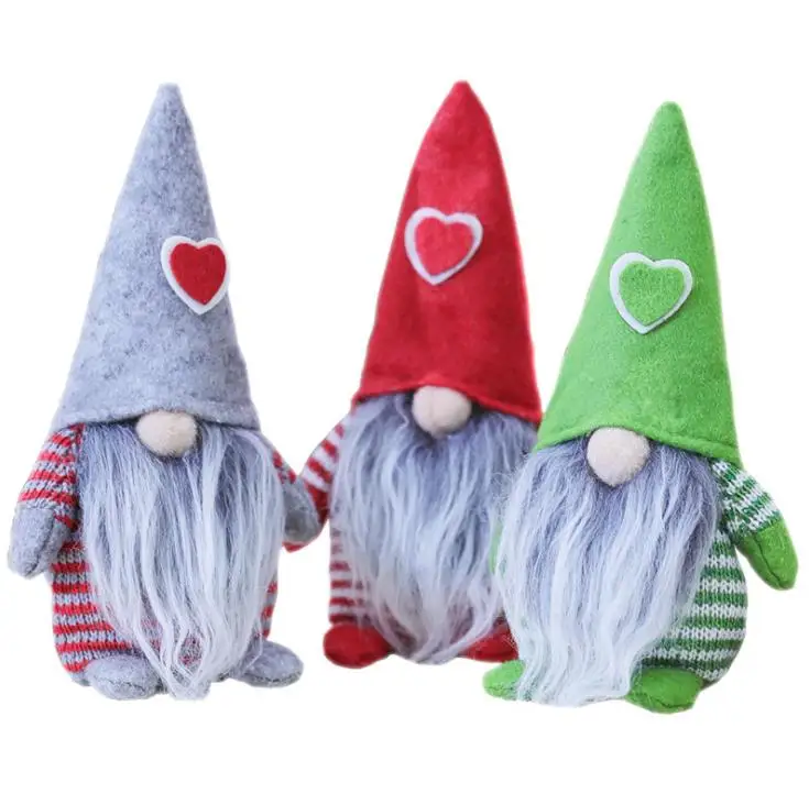 

Merry Christmas Heart Hat Swedish Santa Gnome Plush Doll Ornaments Handmade Elf Toy Home Party Decoration, 3 color