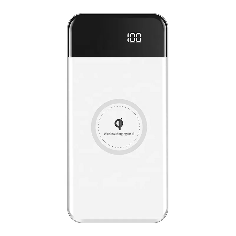 

consumer electronics Dual USB outputs Portable battery 10000mAh Qi wireless cell phone Charger power bank with LED display, Black,white,grey,blue
