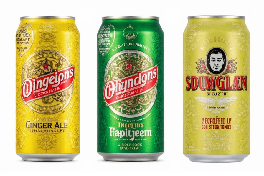 Side-by-side comparison of premium ginger ale bottles showing ingredient labels and color variations