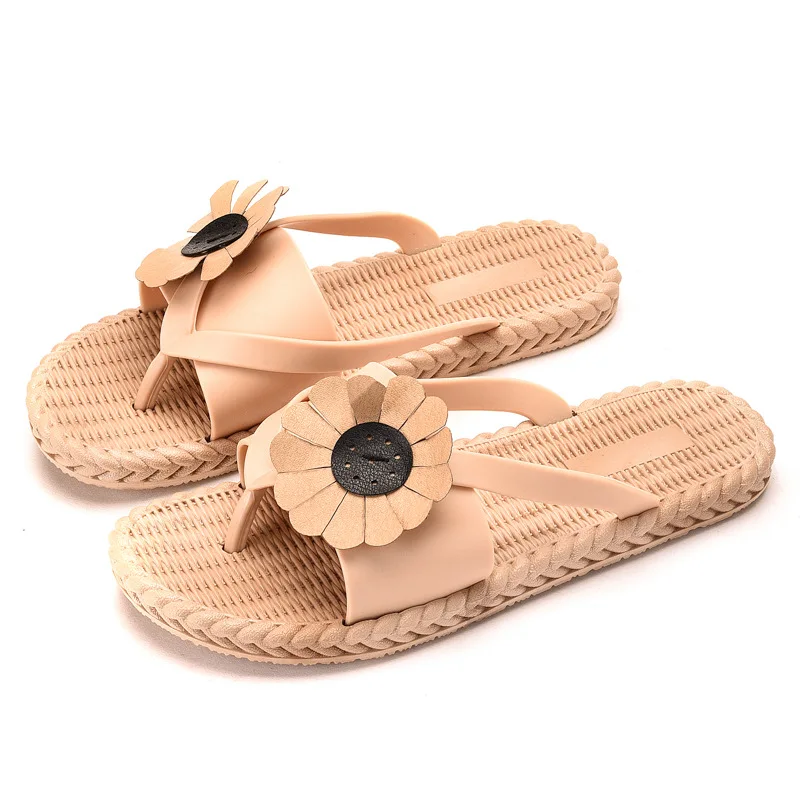 

Amazon AliExpress Hot Sale Womans Slippers Plus Size Pure Color Flower Flat Womens Flip Flop Slippers