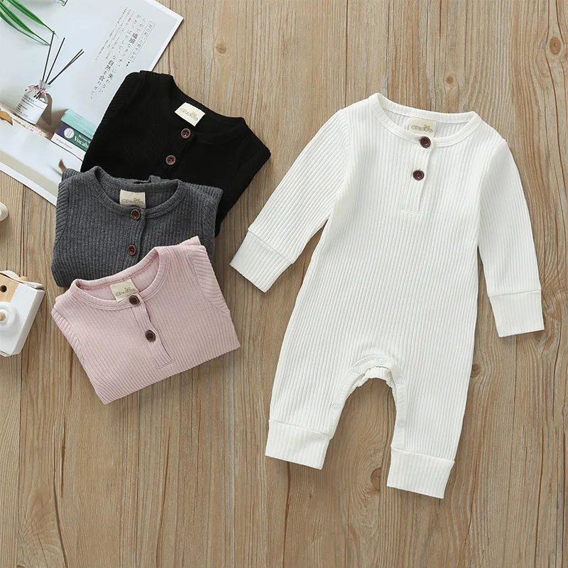 

2019 Cute Toddler Baby Romper Long Sleeve Kids Clothes Stripe Solid Children Jumpsuit One Piece Cotton Baby Kids Casual Clothes, As picture
