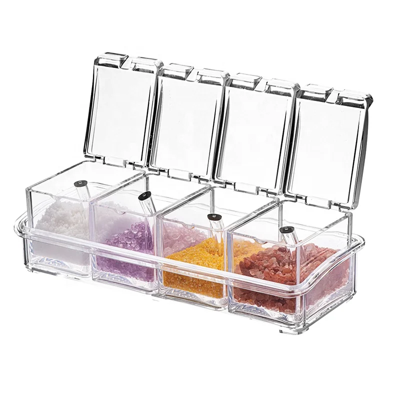 

K-1096S4 Clear Kitchen Utensils Supplies Seasoning Boxes Condiment Storage Container Acrylic Spice Box Set