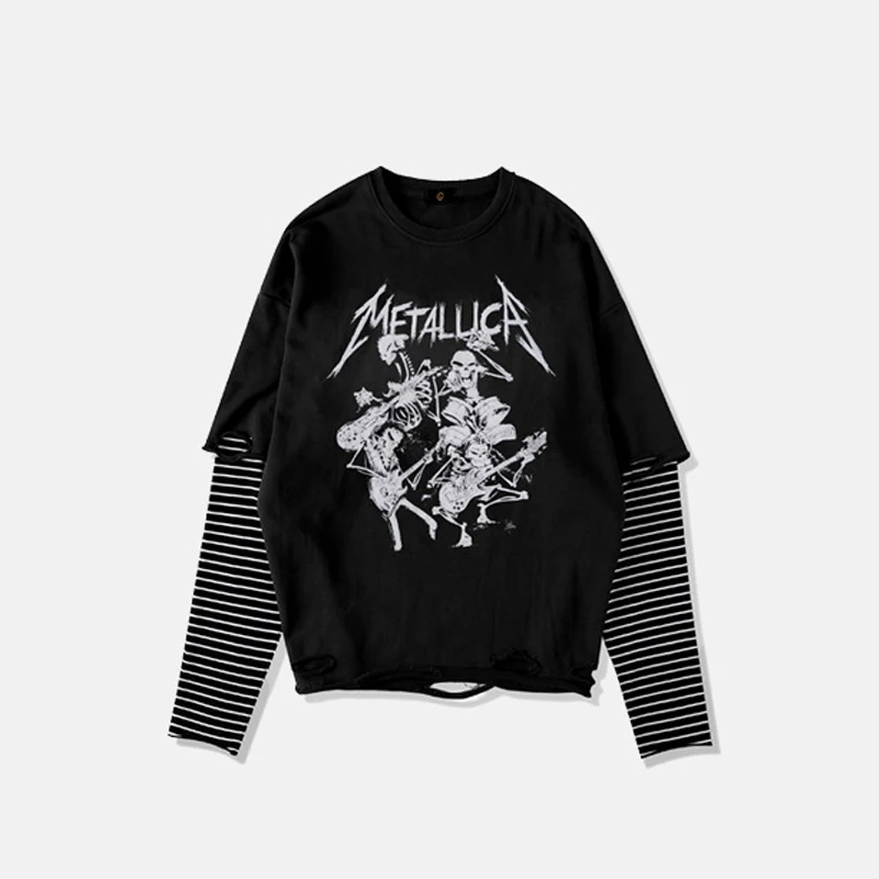 

Wholesale cotton long sleeve t shirt washed vintage mens streetwear hip hop shirt