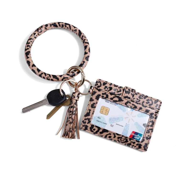 Personalized Leather Credit Cards Holder Bracelet Keychain For Women