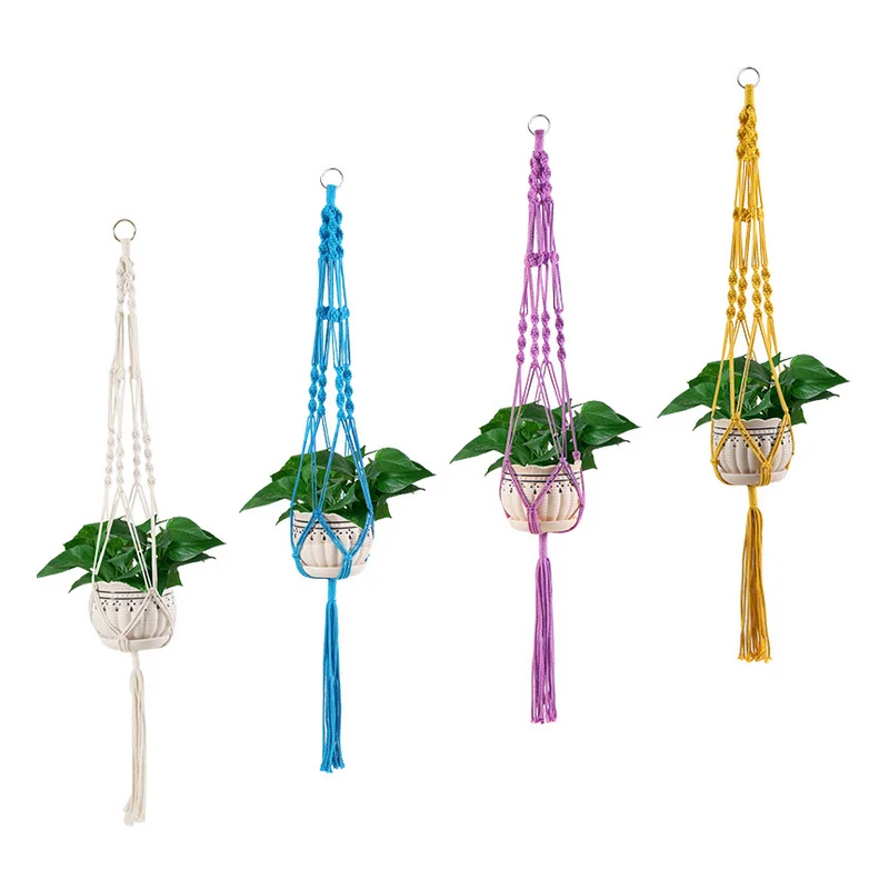 

AAA282 Colorful Woven Rope Pot Holder Planter Hang Up Plant Hanger Cotton Flower Pot String Hanging Basket with Macrame, Multi colour