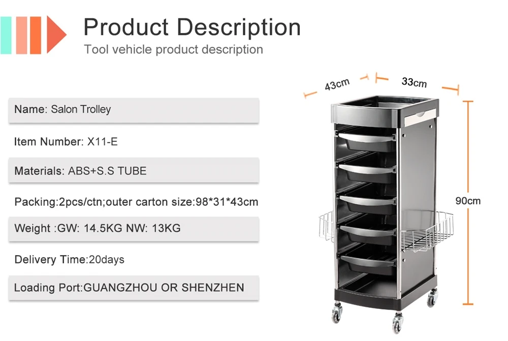 X11-E Wholesale customization deluxe beauty salon drawer storage trolley rolling salon trolley