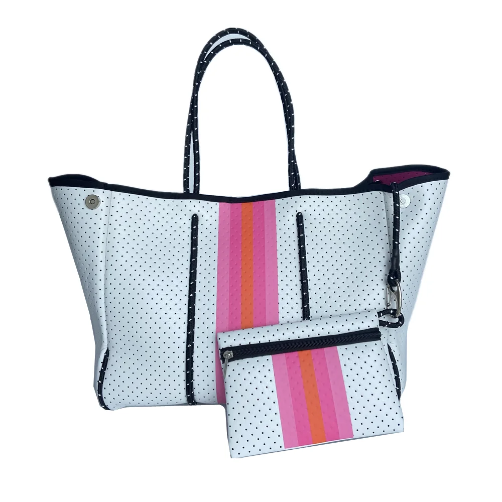 

Eson Large Neoprene Bag- White / Pink Summer Beach Bag E002, Multicolor