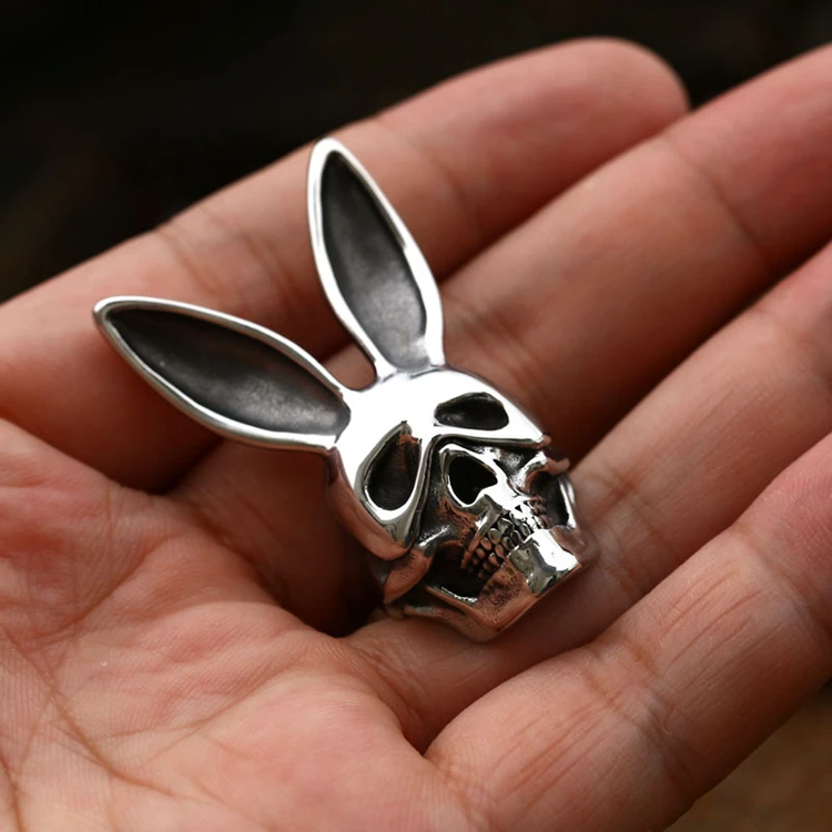 

SS8-758R steel soldier skull ring rabbit ears stainless steel men's ring punk biker skull fashion jewelry gift