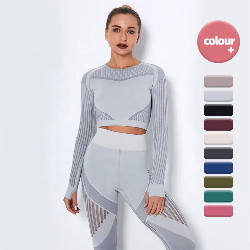 

Custom Brand Long Sleeve T-shirts Workout Sport Running Tops Seamless Crop Top For Women, 6 colors