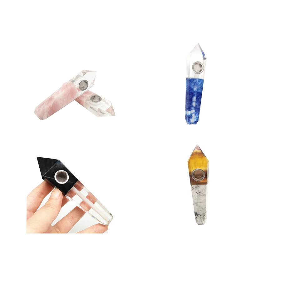 

Handmade natural clear and rose crystal smoking glass pipe, Primary