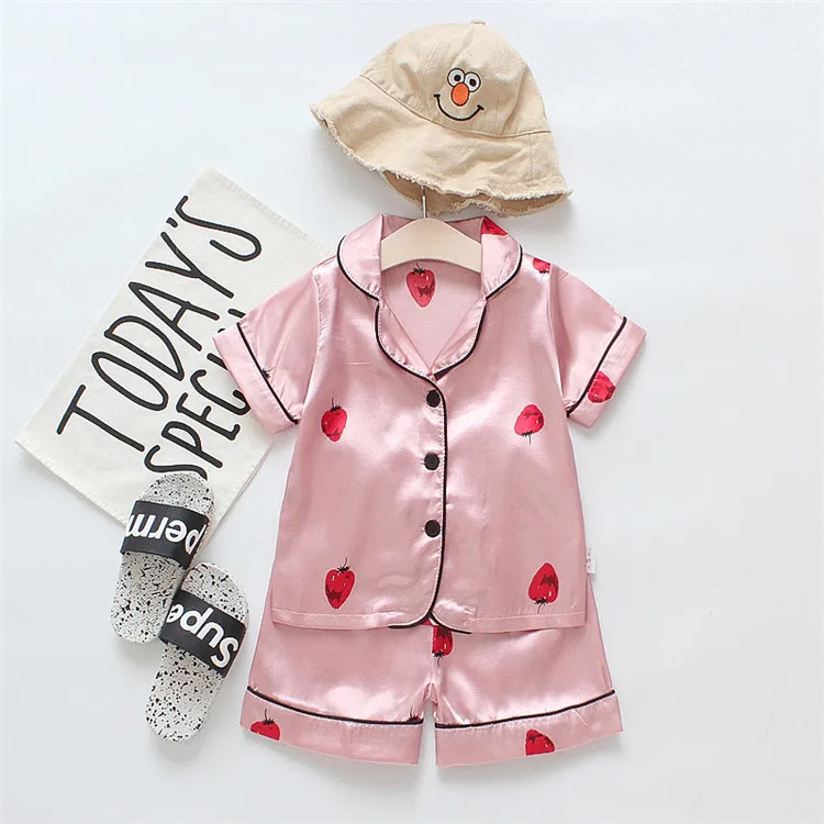 

Wholesale Summer baby kids pajamas Sleepwear clothes children Girls Pajama kids set, As picture show