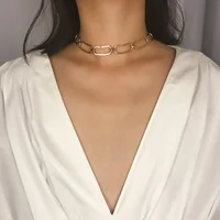 

gold Retro minimalist square sweater chain Personality geometric hollow chain metal choker necklace female