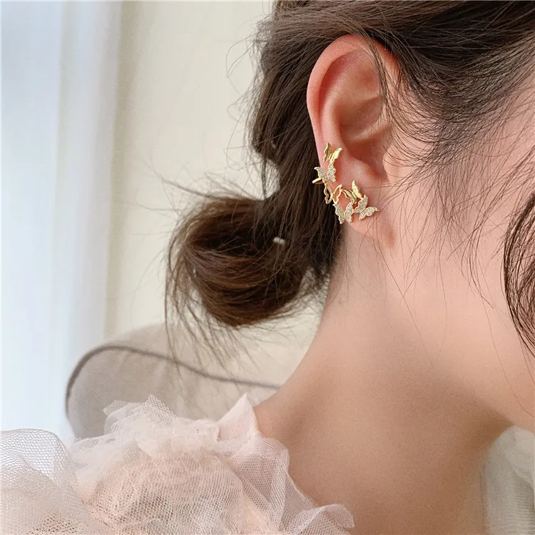 

HOVANCI 2020 korean style non piercing Gold butterfly ear clips no holes ear cuff for women jewelry