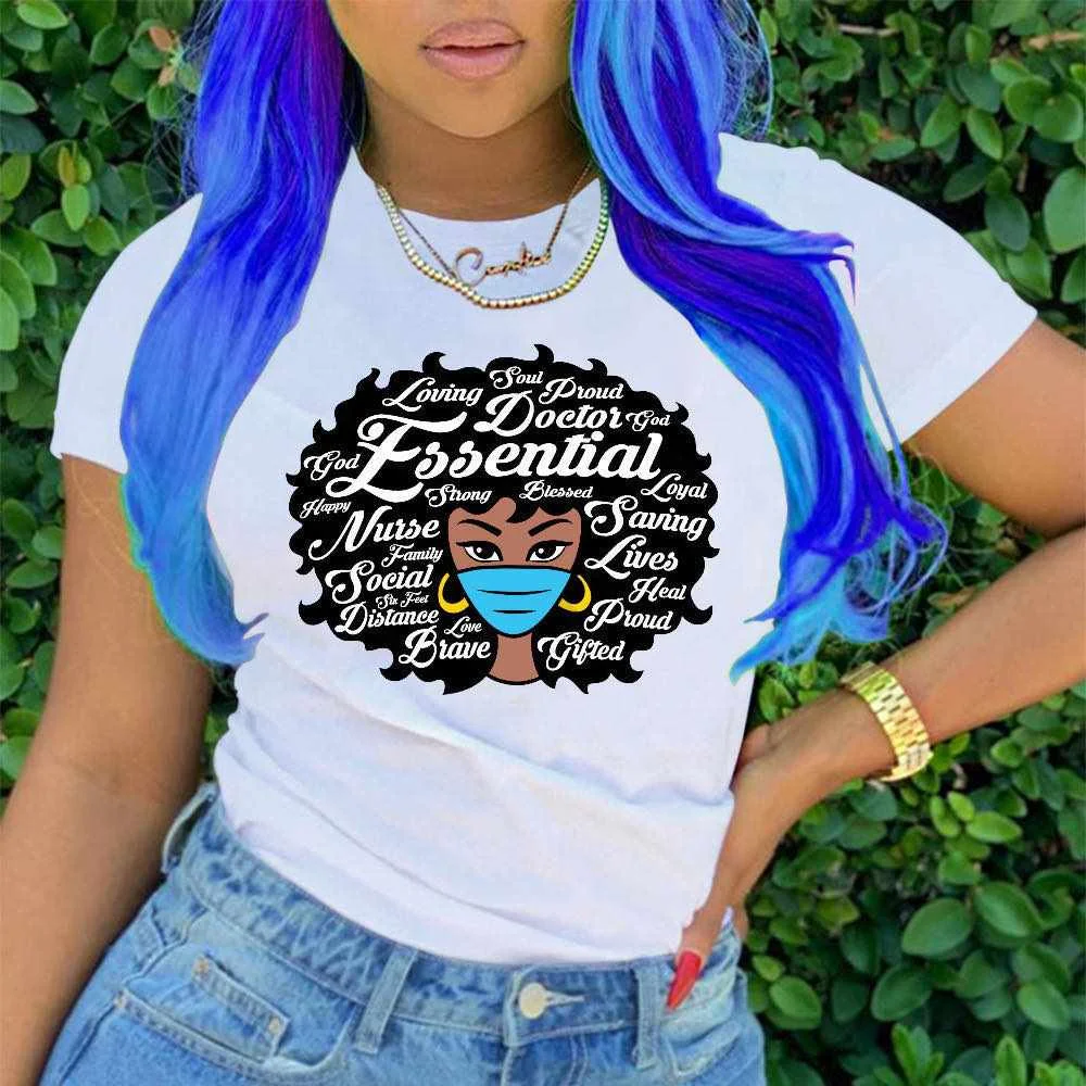 

Summer 100% Cotton Plus Size T-shirts Women O Neck Short Sleeve Fashion Cartoon Vintage Pattern Ladies' Blouses Streetwear, 6 color as picture