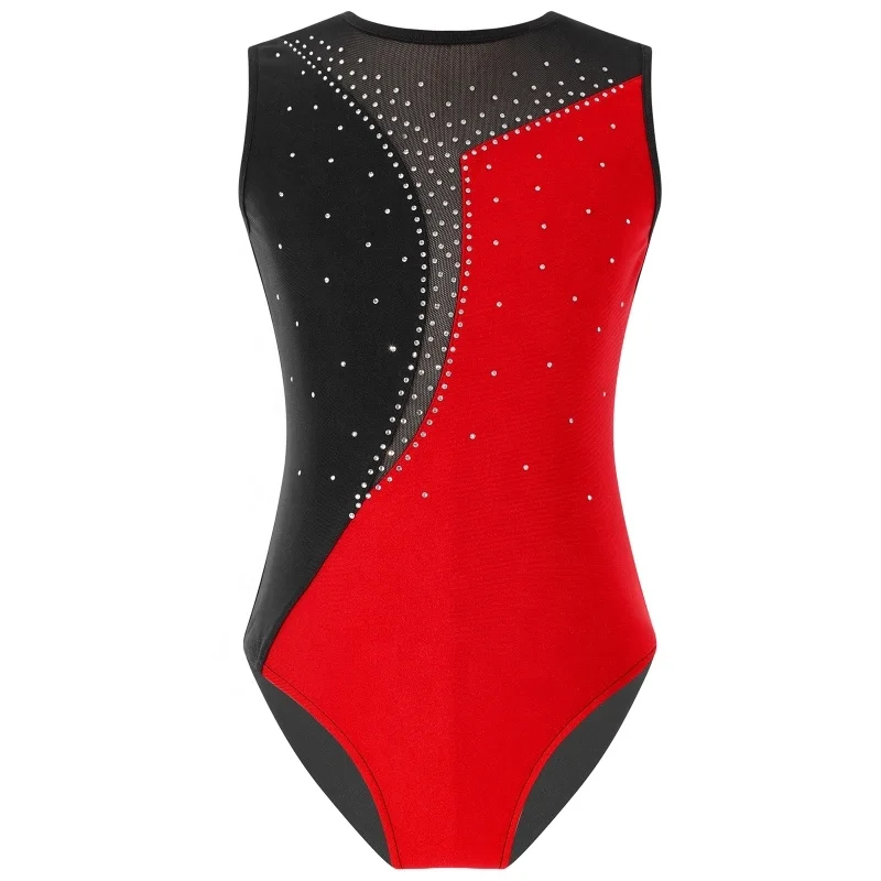 

Wholesale Custom Sleeveless Rhythmic Dance Leotards Rhinestone Decorated Competition Gymnastics Leotards