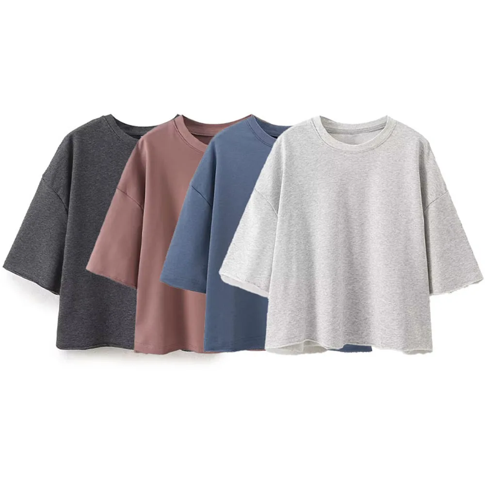 ZATRHMBM 2024 Summer New Fashion Multicolor Loose Sports Sweatshirt for Women Vintage Short Sleeve Casual Long Neck 3D Pattern