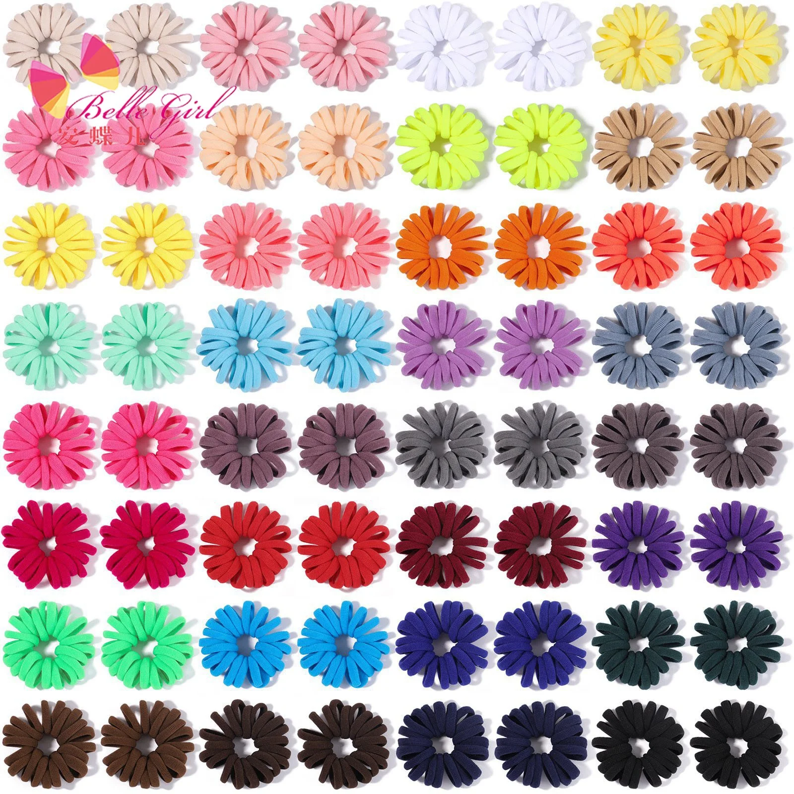 

BELLEWORLD 2022 classical style nylon elastic hair tie simple girl headdress colorful seamless ponytail holder hairband for girl