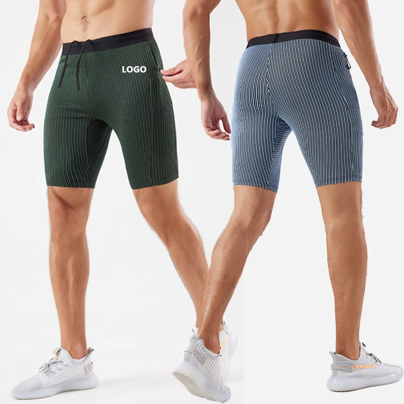 

XW-DK23405 Wholesale Polyester Gym Fitness Active Running Shorts Men Elastic Stripped Zippered Pockets Sports Shorts For Men