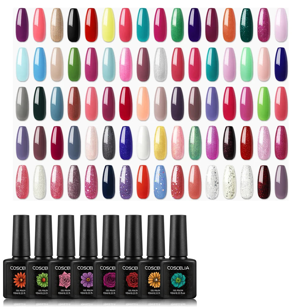 

COSCELIA Professional Nail Polish Color Glitter Nail Gel 10ml Semi Permanent Polish, 40 colors