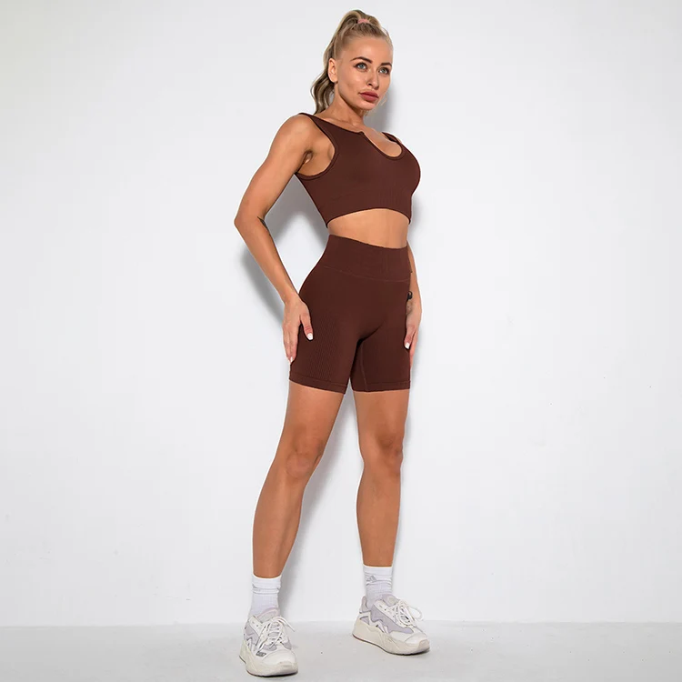 

2pcs yoga set brown trending yoga set for women ruunning