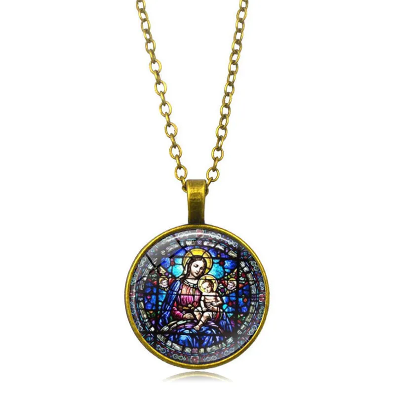 

PUSHI sale Sweater chain pendant jewelry Time Gem necklace round virgin mary pendant christian necklace