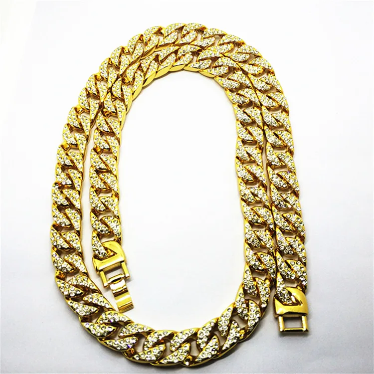 

Special offer high quality European and American original Cuban chain tide brand full diamond 15MM thick hiphop exaggerated hip, Silver, gold