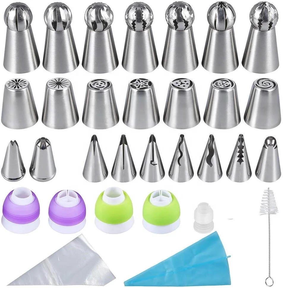 

Russian Piping Tips 50 pcs Icing Tips Cake Decoration tips Set DELUXE Cake Piping Icing Nozzles Cake Baking Supplies, Silver