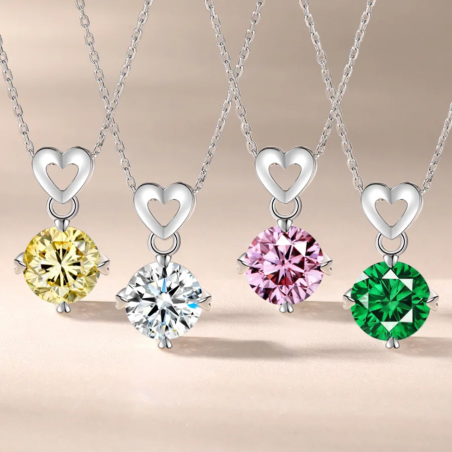 

Female cute hollow heart pendant lover clavicle chain yellow white pink green colored diamond pendant without chain, Colorful