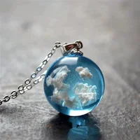 

fashion Handmade blue sky white clouds resin glass ball charm pendant necklace jewelry