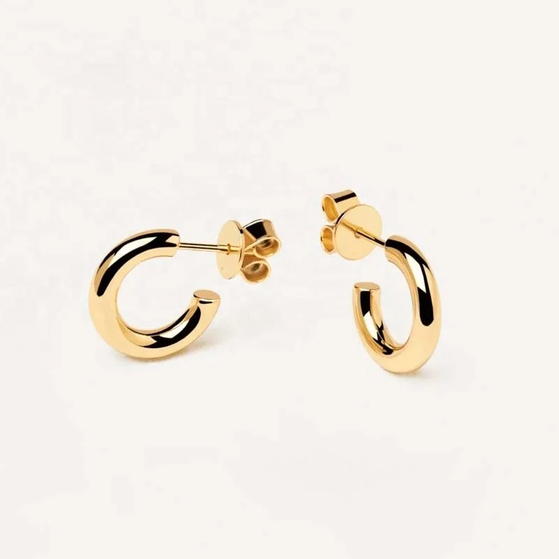 

China Jewelry Manufacturer Gold Vermeil Plating 925 Sterling Silver Plain Small Hoop Boho Earring