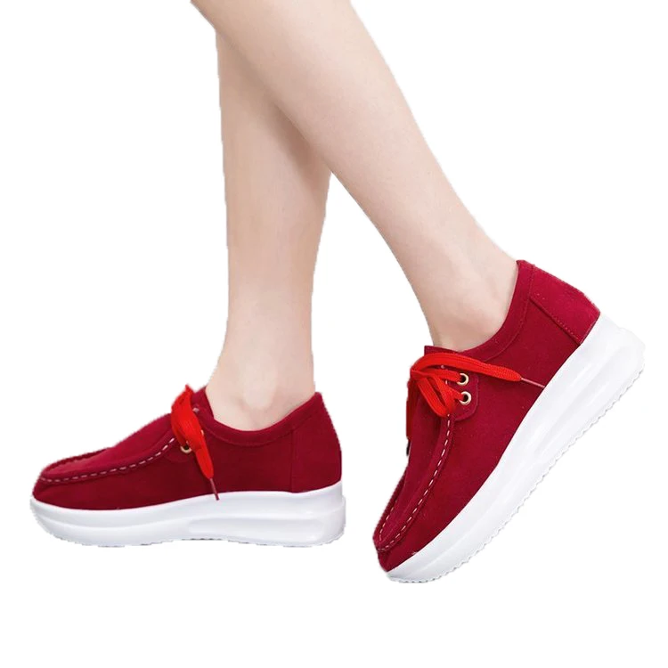 

Suede Genuine Leather High Heeled Lace Up Yellow Shoes Thick Sole Casual Chunky Sole Women Sneakers, Yellow red black blue brown