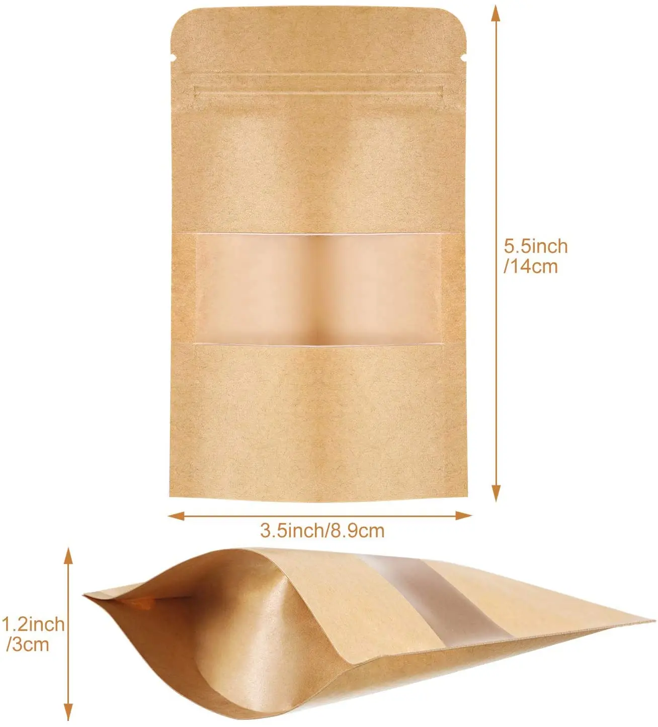 
Custom printed brown kraft paper food and snacks with clear window stand up pouches 