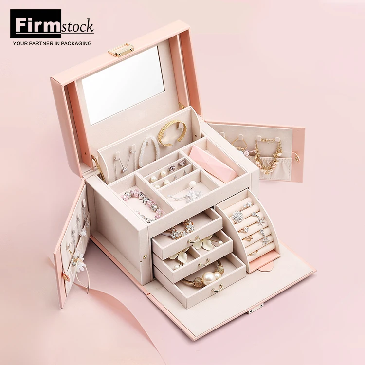 

Luxury Custom Logo Leather Gift Jewellery Organizer Travel Case Jewelry Storage Box For Jewelry, Pink