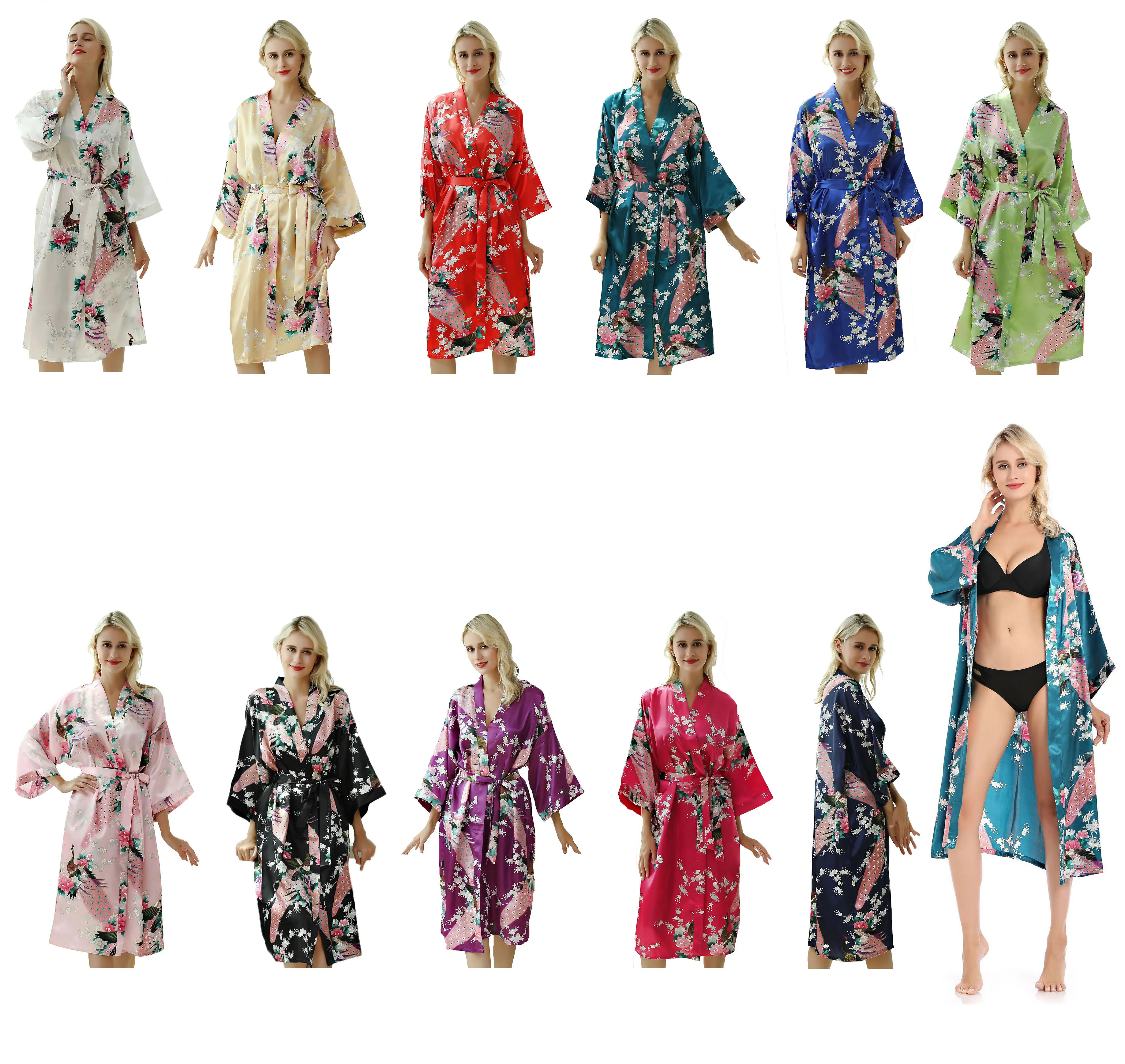 

PANEW1474 Stock items womens silk satin wedding robes for bride bridesmaids, 12color