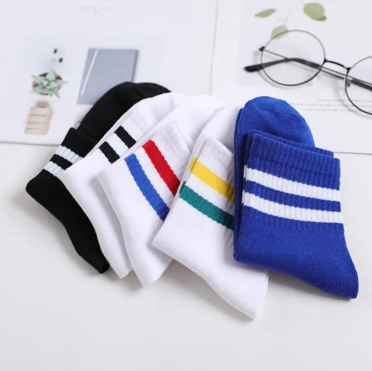 

Wholesale Two bars sale cotton socks two bars wind socks pure color couples baseball socks