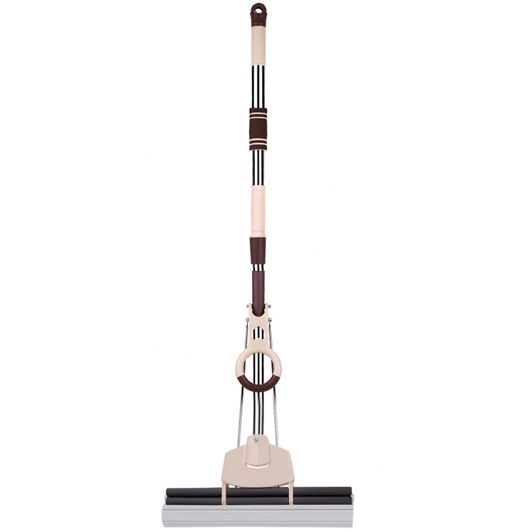 

High quality floor PVA cleaning flat mop hand free squeeze flat mop with adjustable steel handle, Coffee