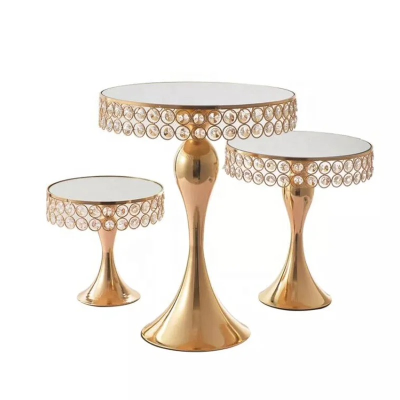 

Gold Display Round Plate cake stand for Wedding Luxury Crystal Decorating Tools, Golden/silver