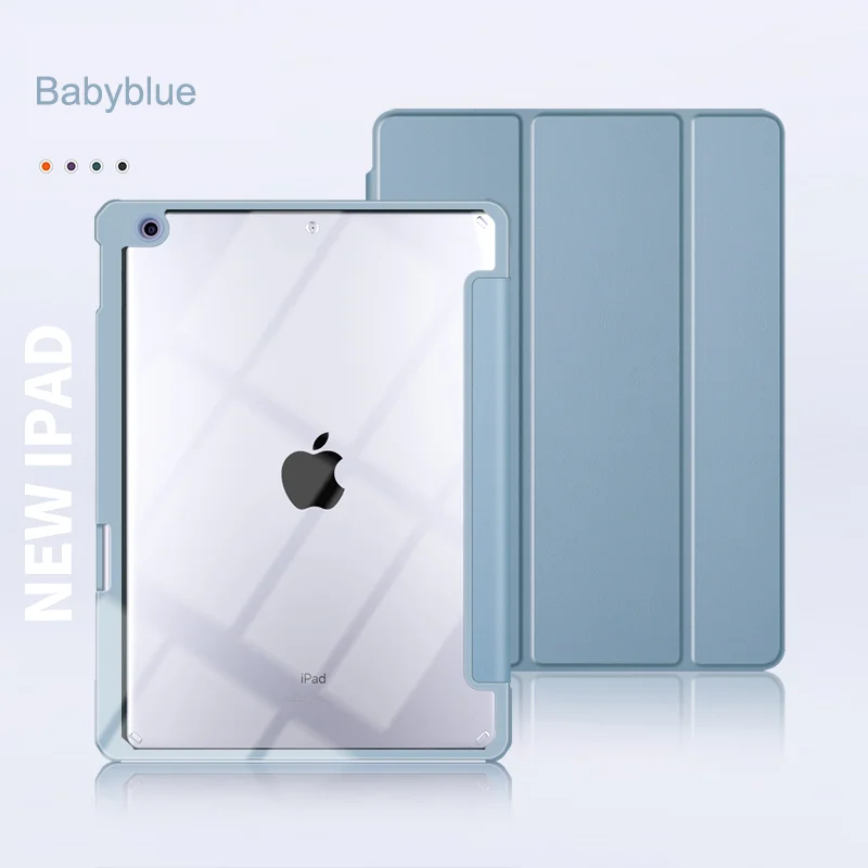 

For iPad Case Hard pc transparent clear cover For iPad 7th 2020 10.2 Inch PU Leather Tablet Case