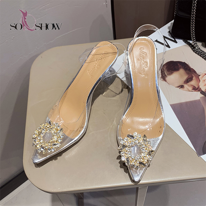 

New arrival trendy big size pvc shoes transparent high heels sandals for women and ladies