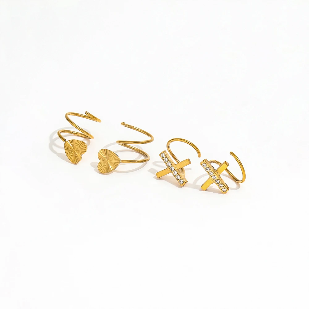 JOOLIM  High End 18K Gold Plated Heart Burst Cross Zirconia Spiral Hoop Earrings Jewelry Stainless Steel Earrings for Women
