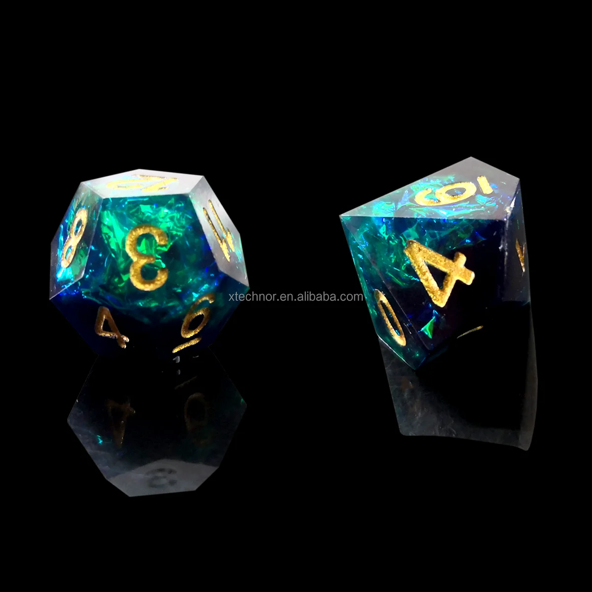 Dnd Dice With Sparkling Black Colored Gold Number Polyhedral Gemstone