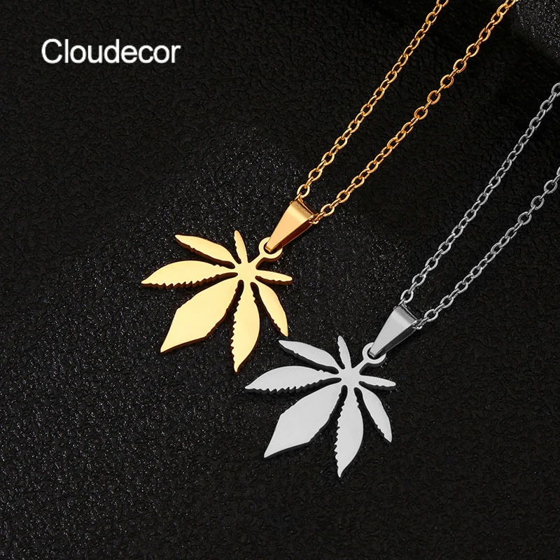 

New Maple Leaf Pendant Necklace Men Women Stainless Steel Jewelry Necklace Gold Jewelry 18k Maple Leaf Necklace, 18k gold
