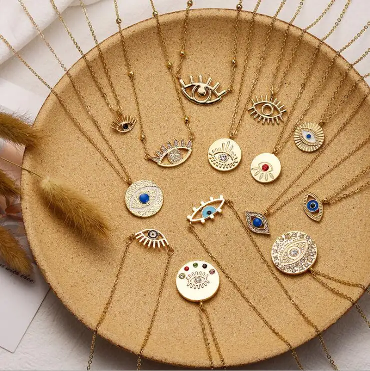 

New fashion gold plated evil eye punk style charm necklace pendant for women jewelry
