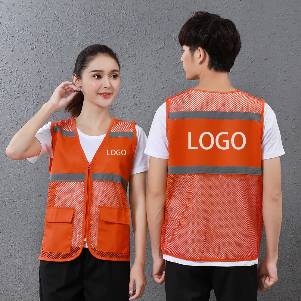 

Wholesale men's vests & waistcoats custom reflective safety with pockets breathable vest orange hunting vest, Customized color